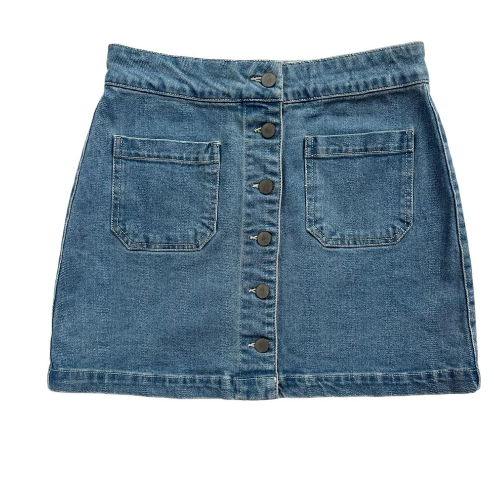 Tgla Womens Size Small Medium Wash Denim Button Front Mini Jean Skirt #PW2003507